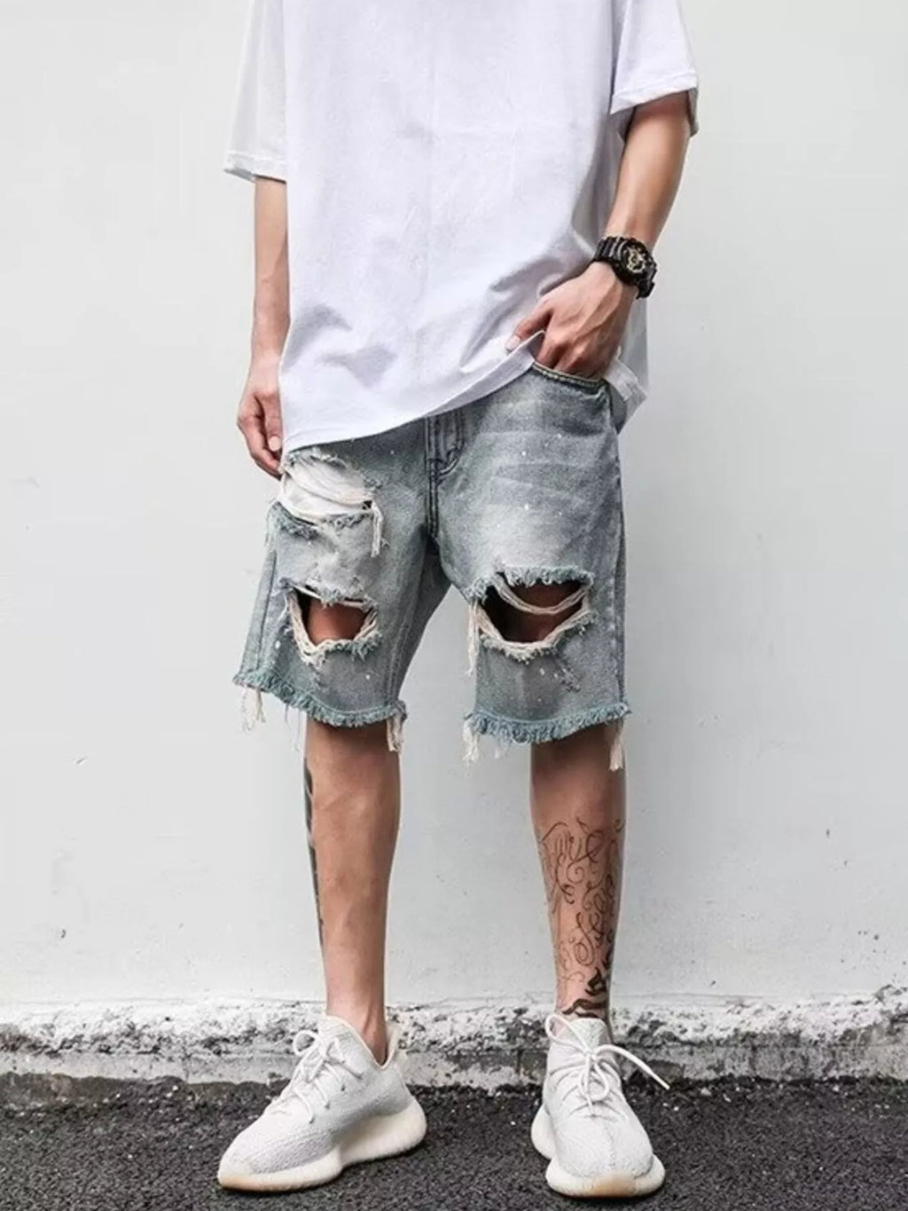 Men's Full Size Distressed Denim Shorts Plus Size