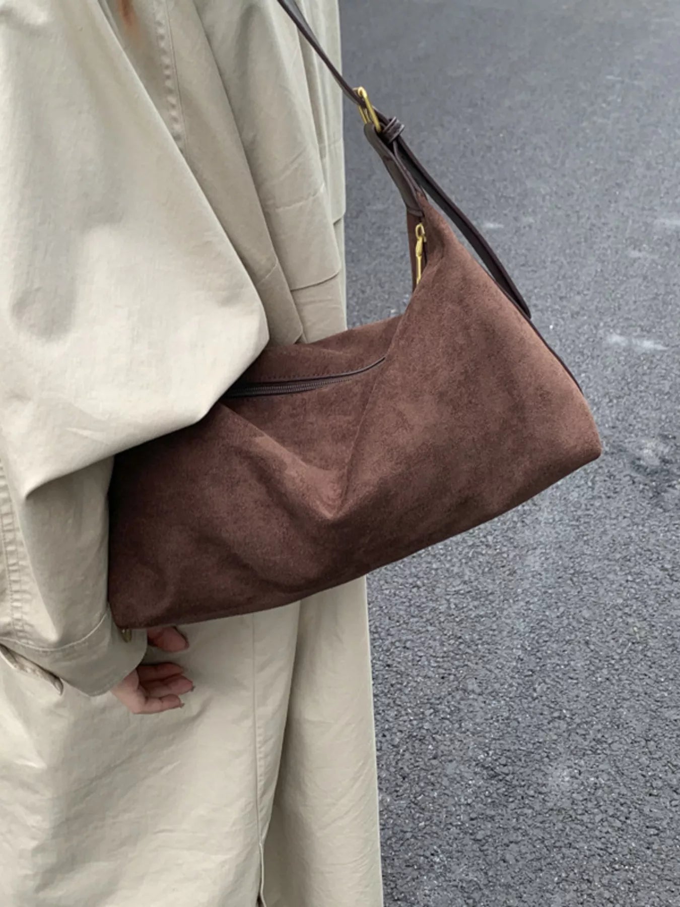 Solid Color Suede Hobo Crossbody Bag