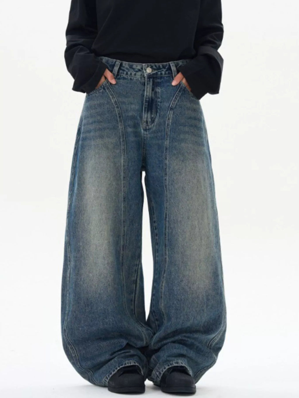 Men's Wide Leg Washed Jeans