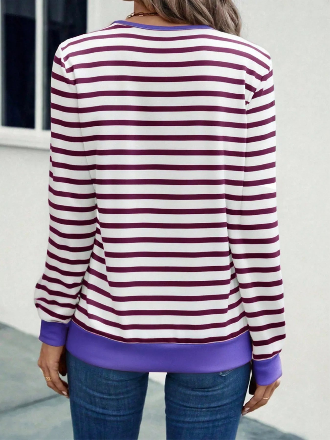 Striped V-Neck Long Sleeve T-Shirt