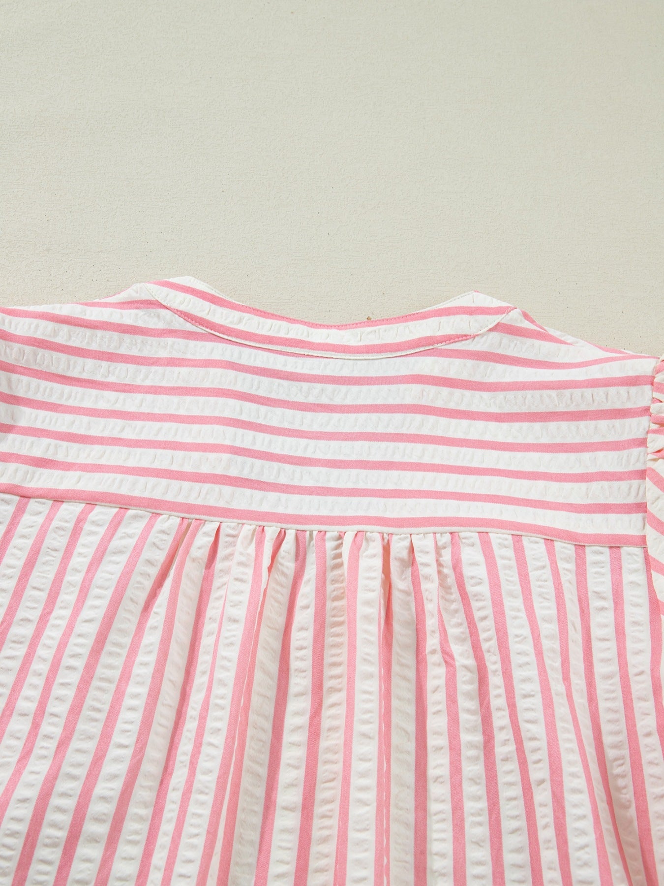 Stripe Print Floral Embroidered Puff Sleeve V Neck Blouse
