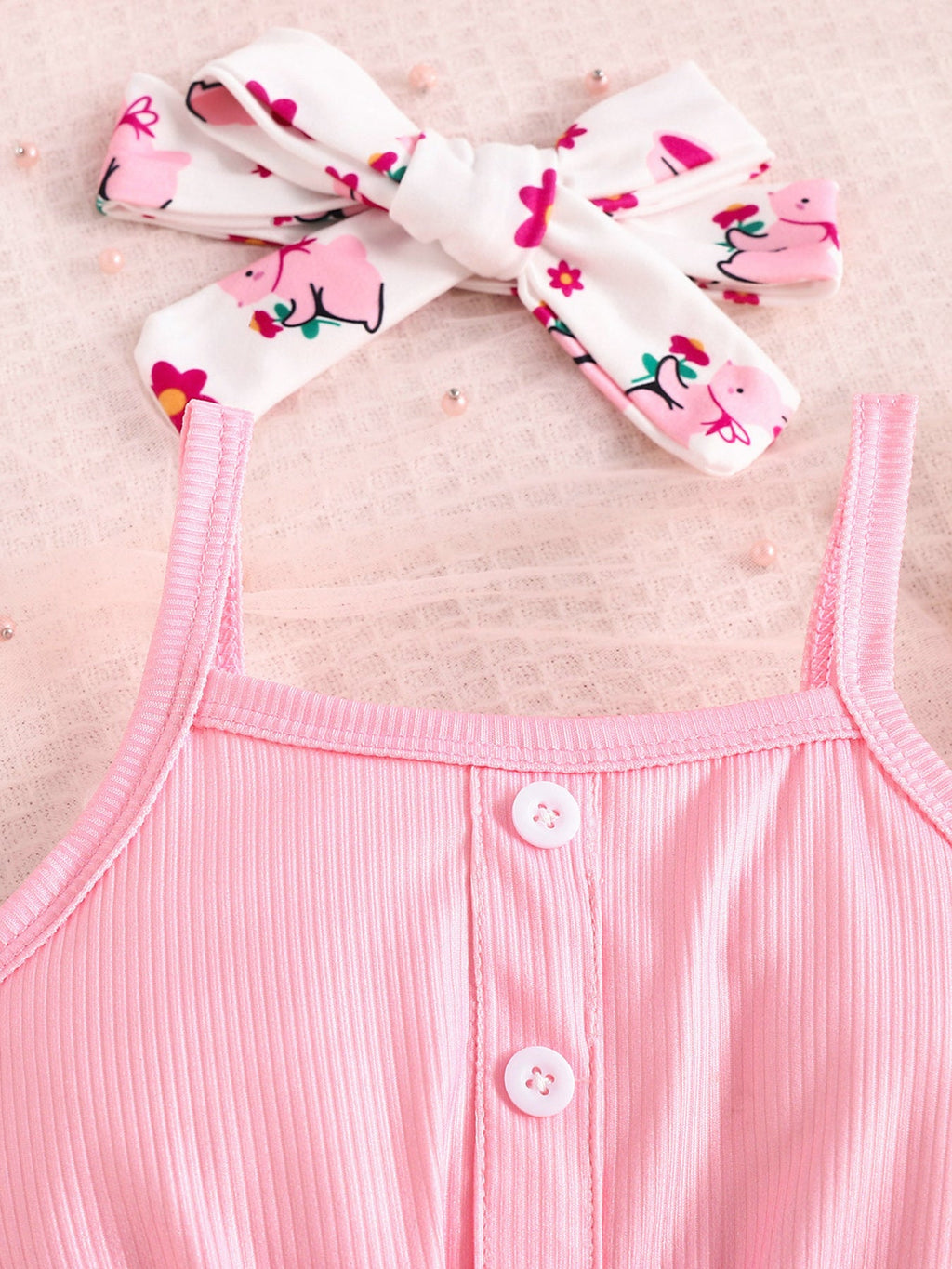 Children's Ruffle Hem Tank Top with Flare Pants and Headband Set