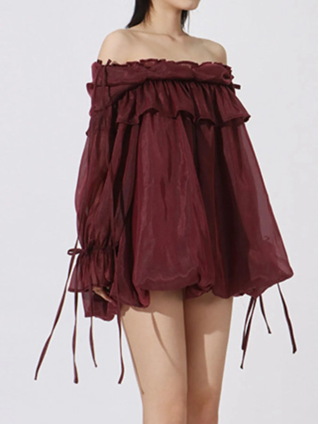 Ruffled Off-Shoulder Flounce Sleeve Blouse
