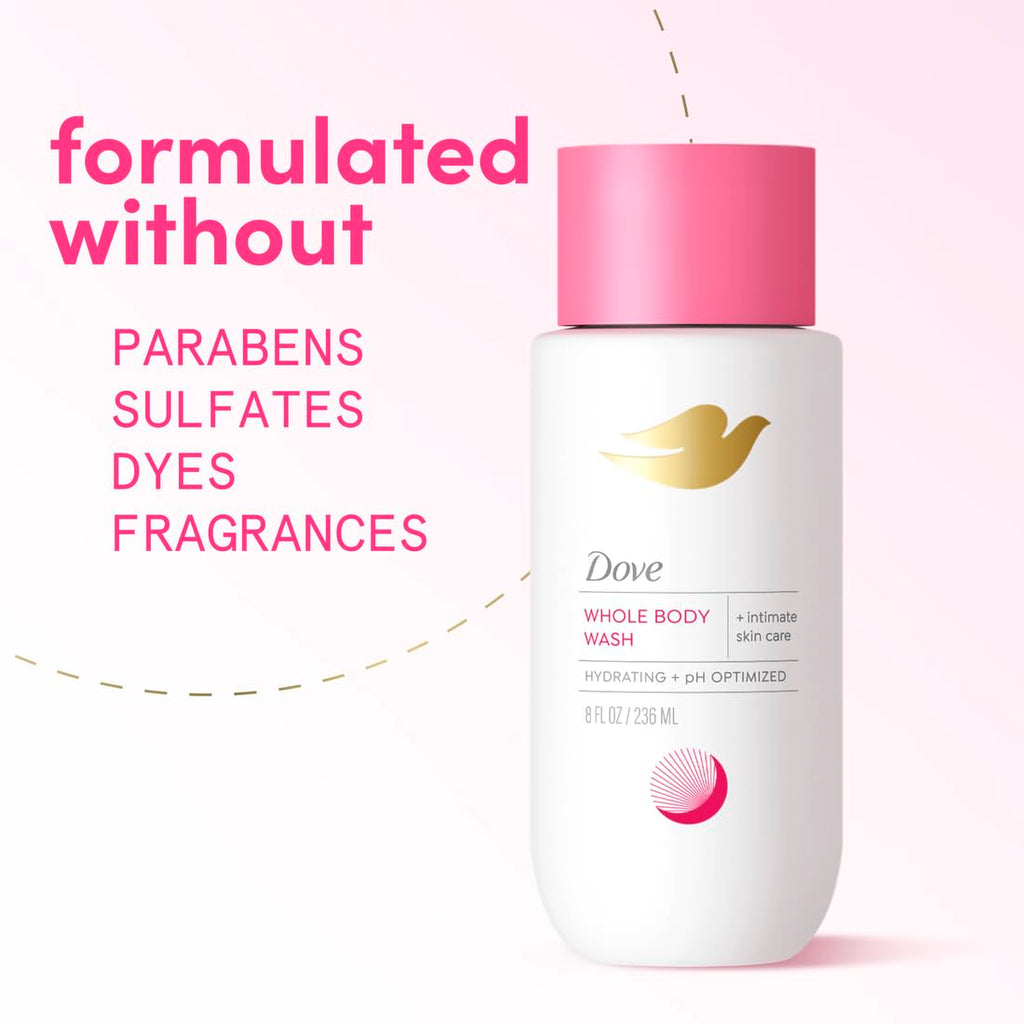 Dove Whole Body & Intimate Wash for Women - Gynecologist Tested Unscented Feminine Wash For Sensitive Skin, 8 oz