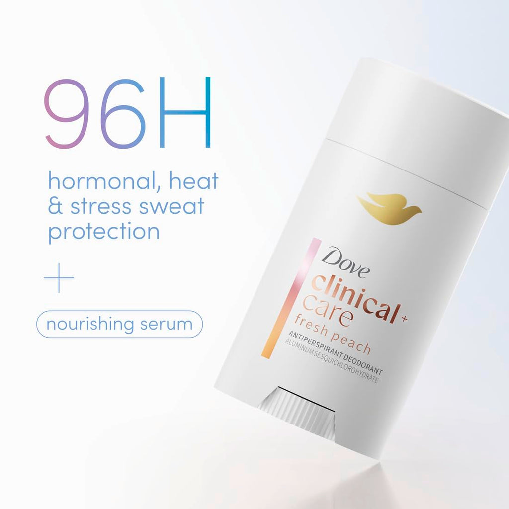 Dove Clinical + Care Antiperspirant Deodorant Invisible Solid Stick for Women Fresh Peach with Nourishing Serum 2.6 oz