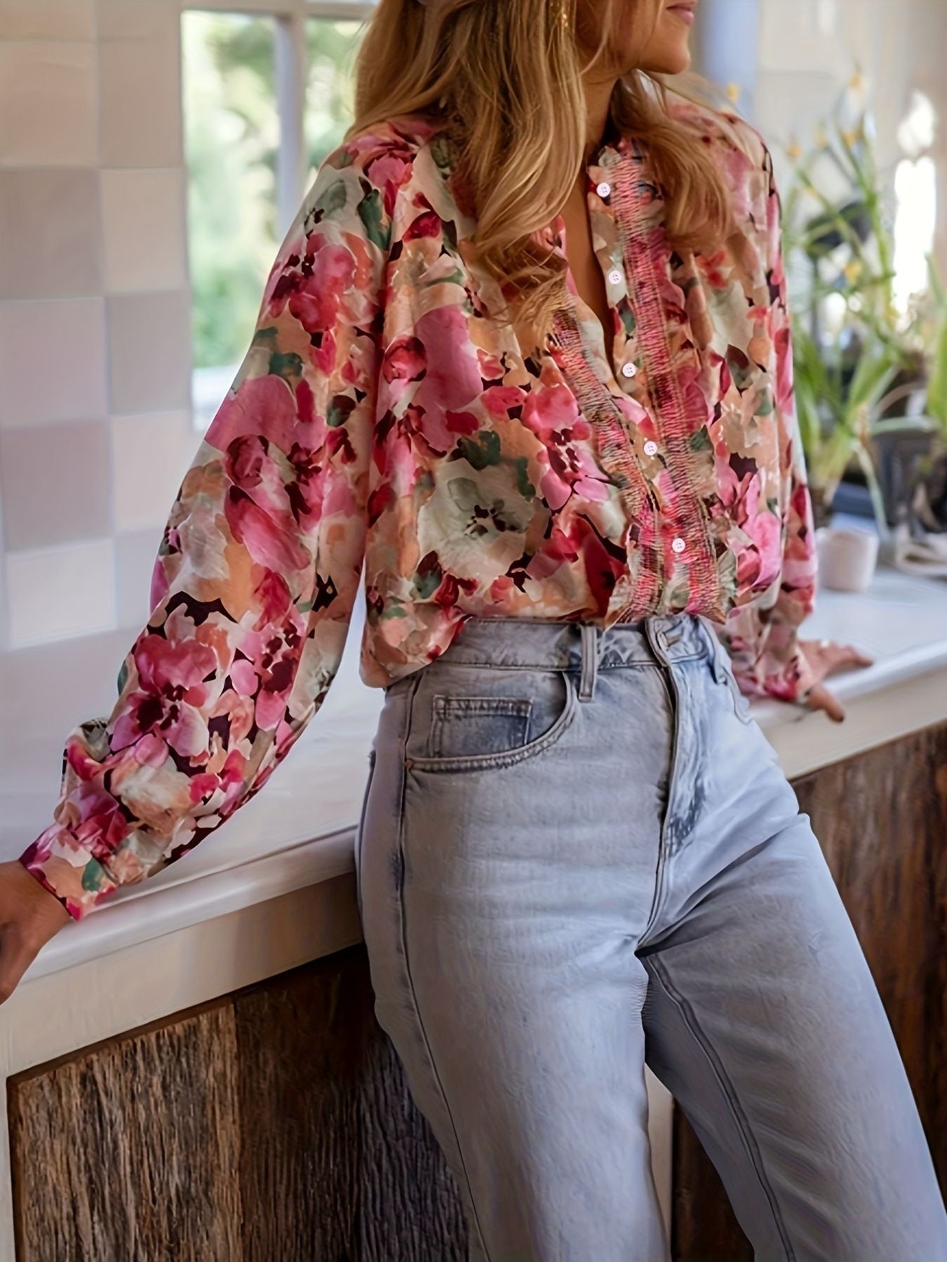 Floral Print Frill Trim Shirt