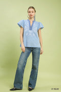 Umgee Abstract Applique Split Neck Top