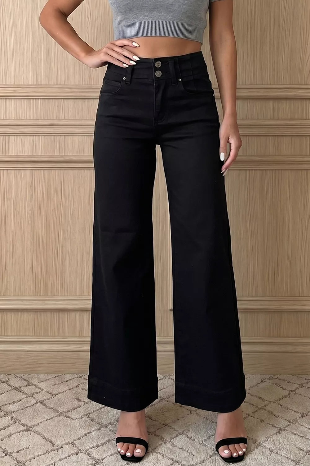 2-Button High Waist Flared Bottom Jeans