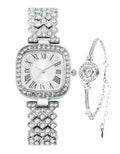ADSBIAOYE Fashion Luxury Vintage Diamond Square Watch Digital dial Quartz Womens Watch (Silver C)