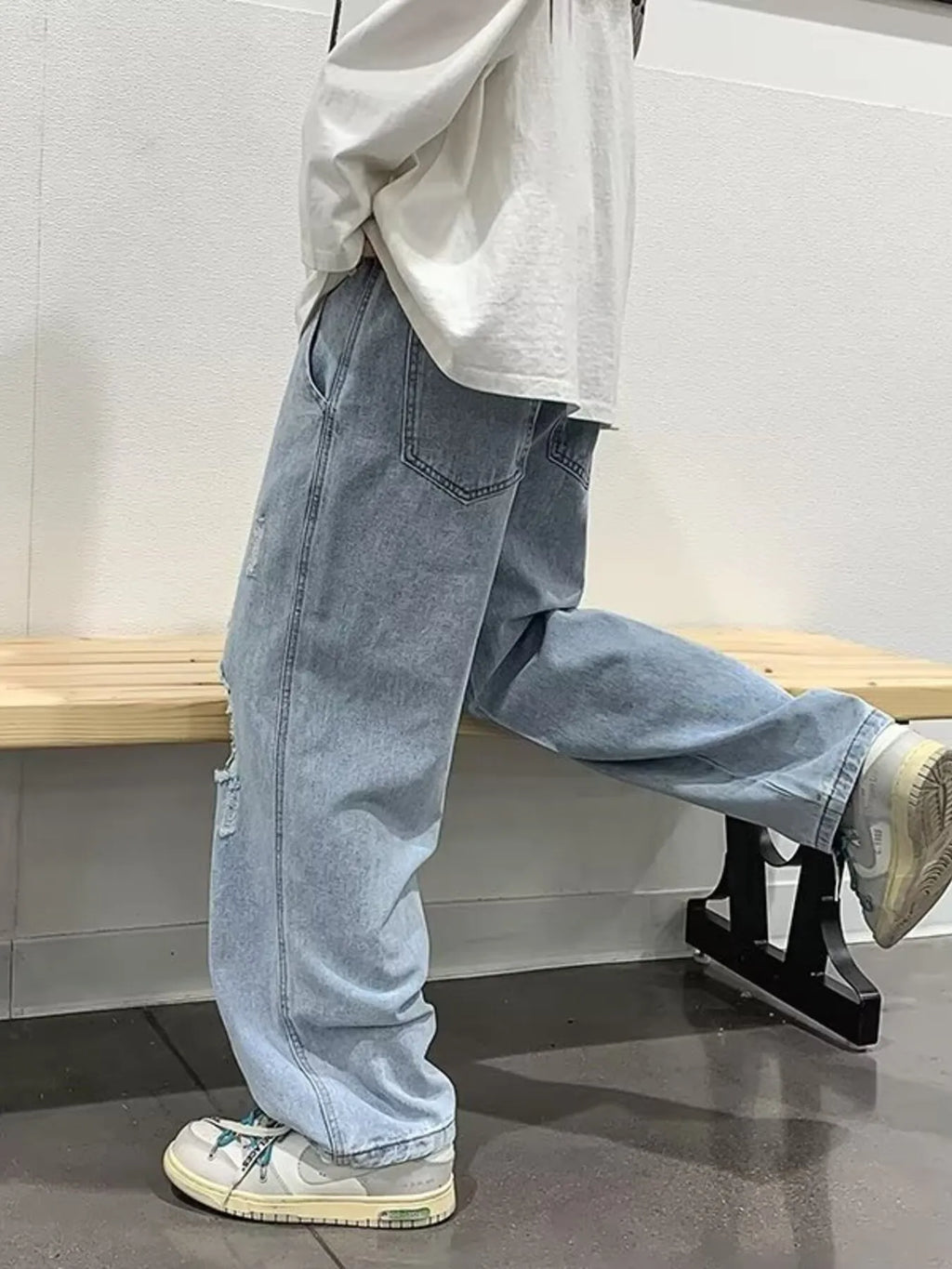 Men's Full Size Distressed Wide Leg Jeans Plus Size