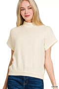 Zenana Mock Neck Short Sleeve Sweater