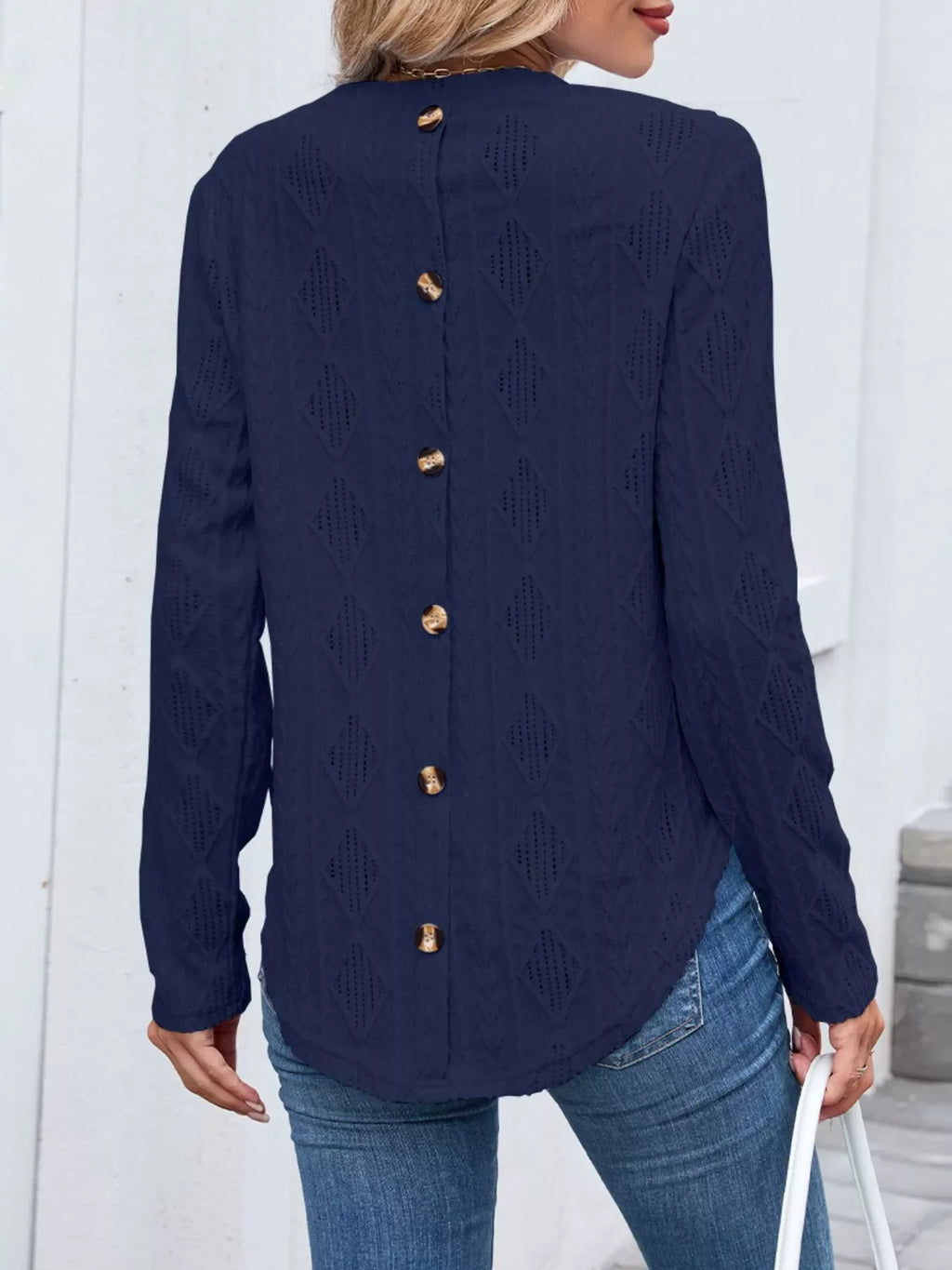 Openwork Textured Long Sleeve Top