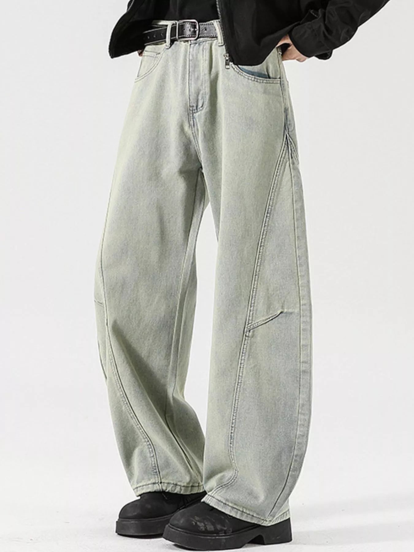Men's Full Size Vintage Wash Wide Leg Jeans Plus Size