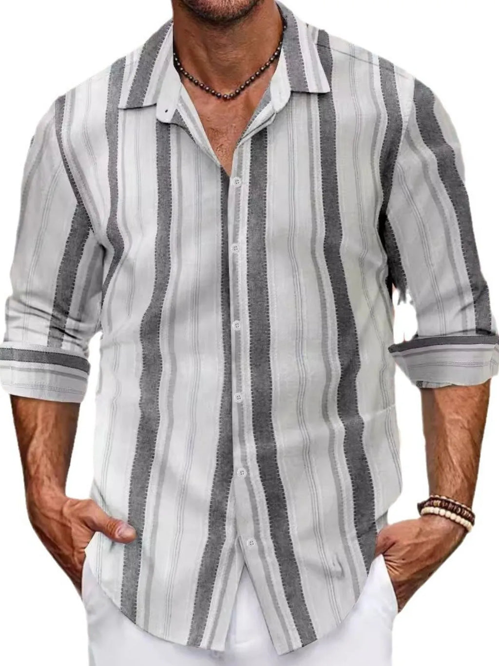 Men's Full Size Striped Button Up Long Sleeve Shirt Plus Size