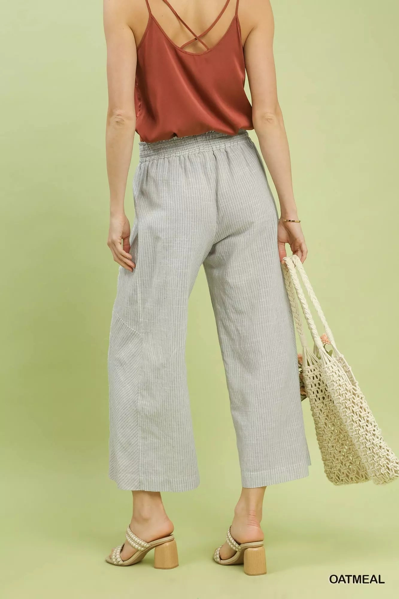 Umgee Linen Blend Striped Wide Leg Pants