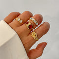 4-Piece Stainless Steel Inlaid Rhinestone Ring