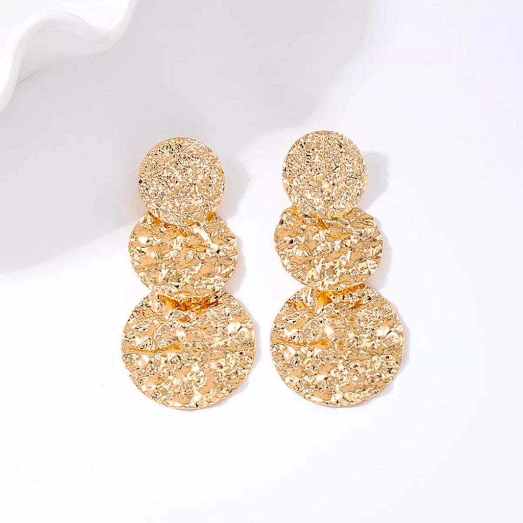 18K Gold-Plated Round Layered Textured Earrings