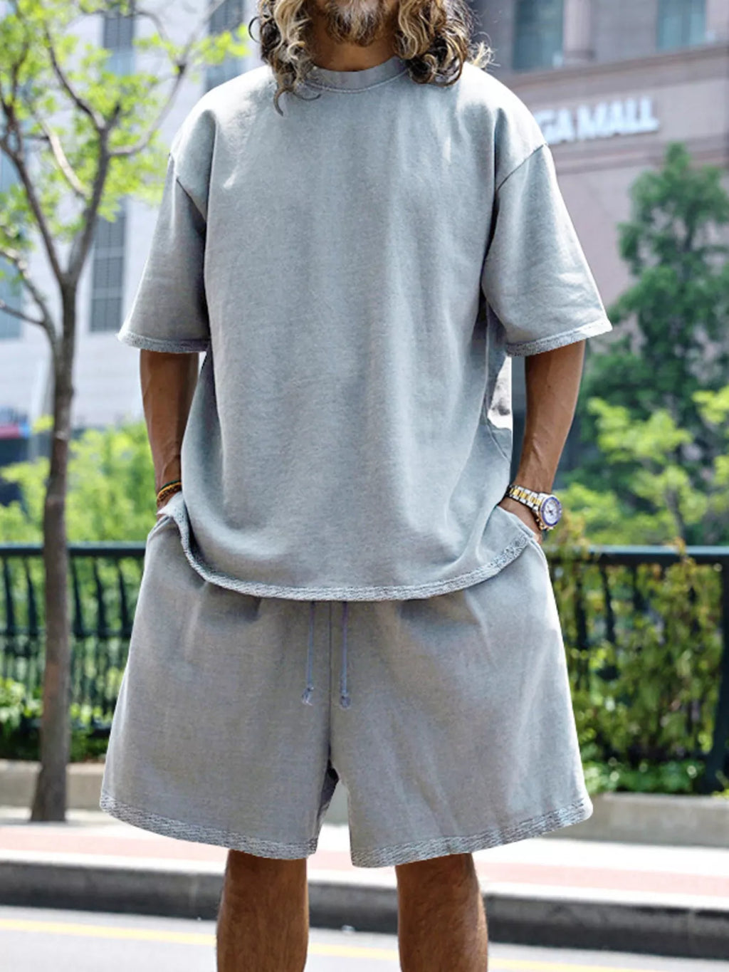 Men's Full Size Relaxed Fit T-Shirt & Shorts Set Plus Size