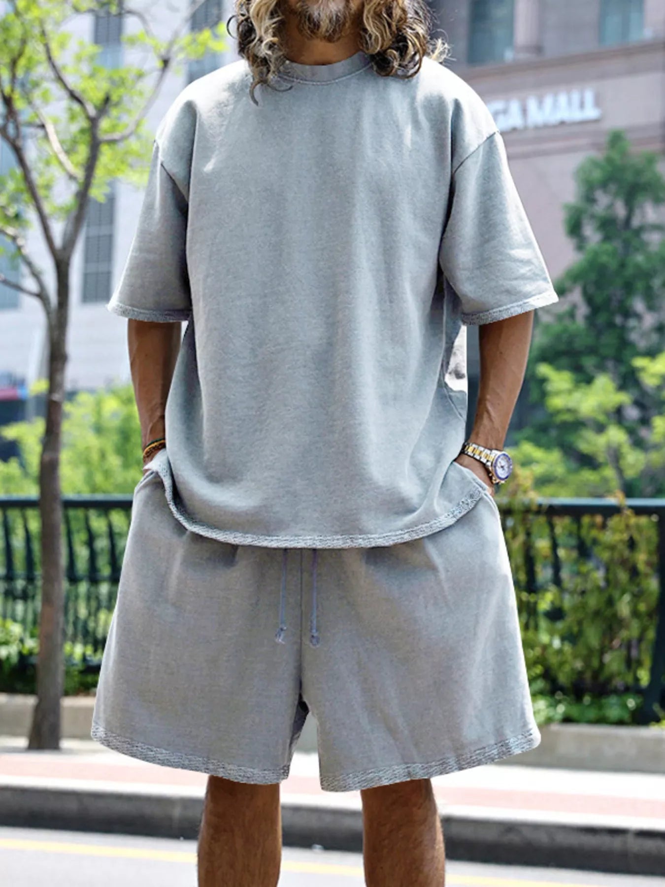 Men's Full Size Relaxed Fit T-Shirt & Shorts Set Plus Size