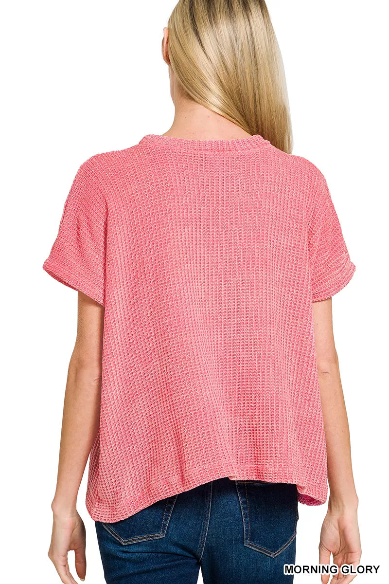 Zenana Chenille Waffle Cap Sleeve Sweater