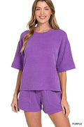 Zenana Raised Rib Short Sleeve Tee and Drawstring Shorts Set