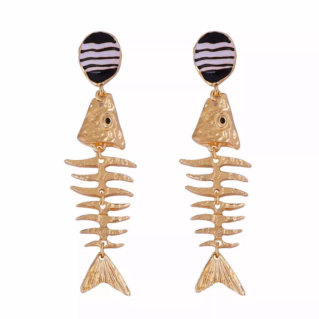 Striped Fishbone Drop Earrings