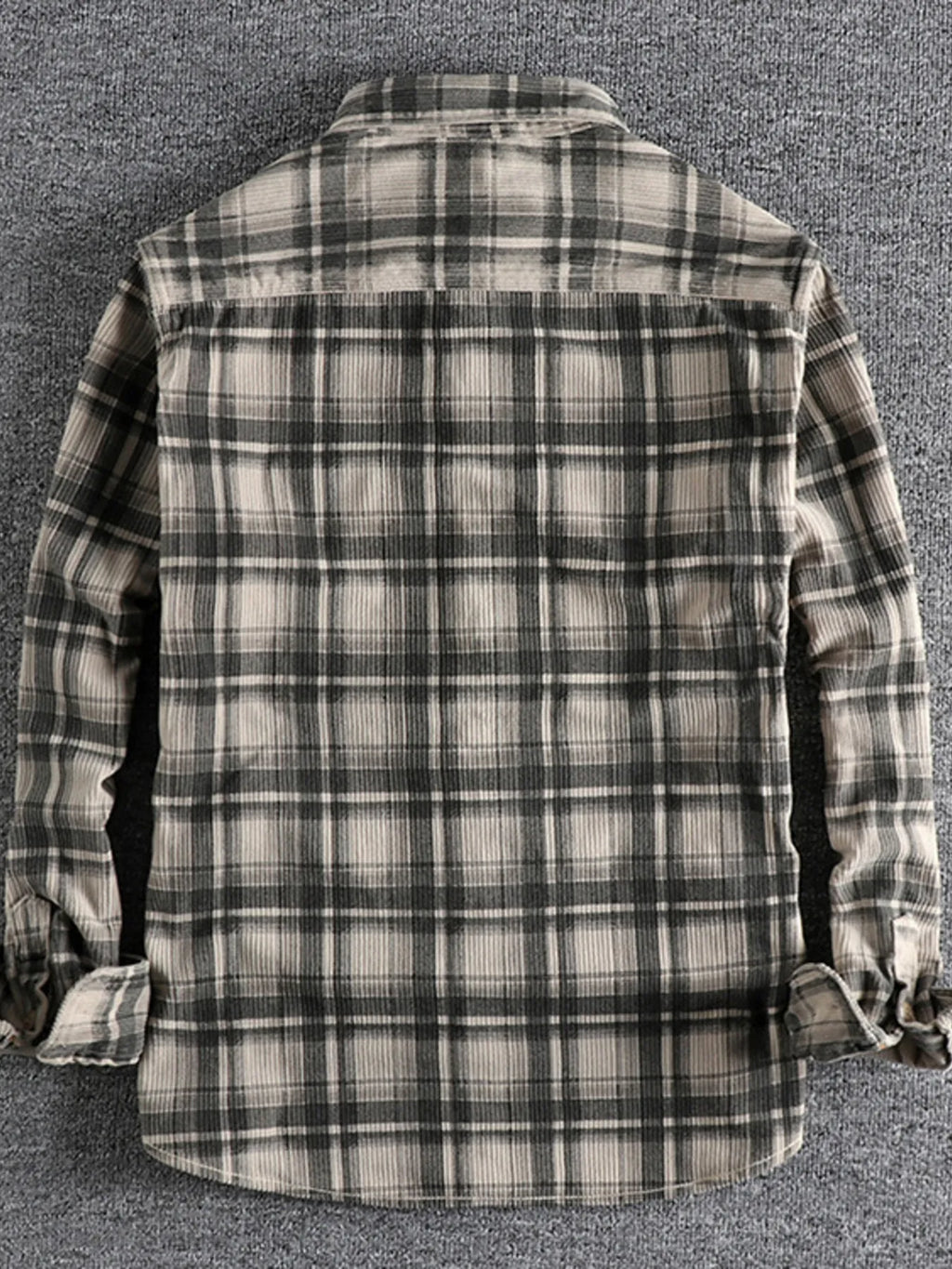 Men's Plus Size Button Down Plaid Corduroy Shirt with Chest Pockets