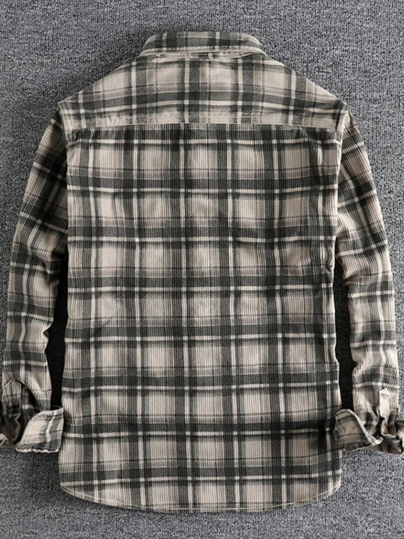 Men's Plus Size Button Down Plaid Corduroy Shirt with Chest Pockets