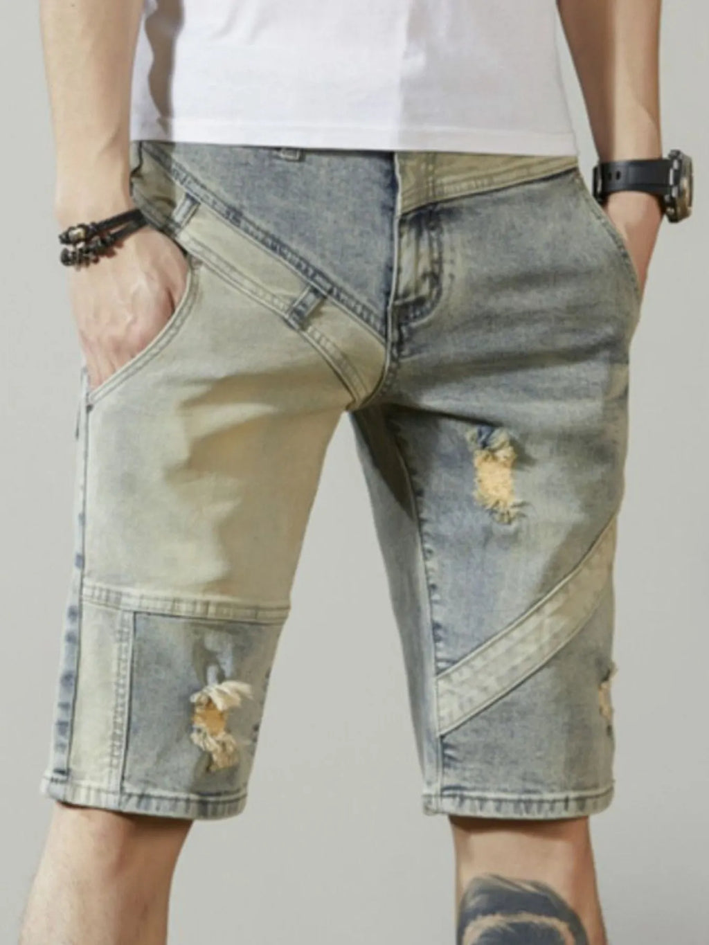 Men's Distressed Wash Denim Shorts