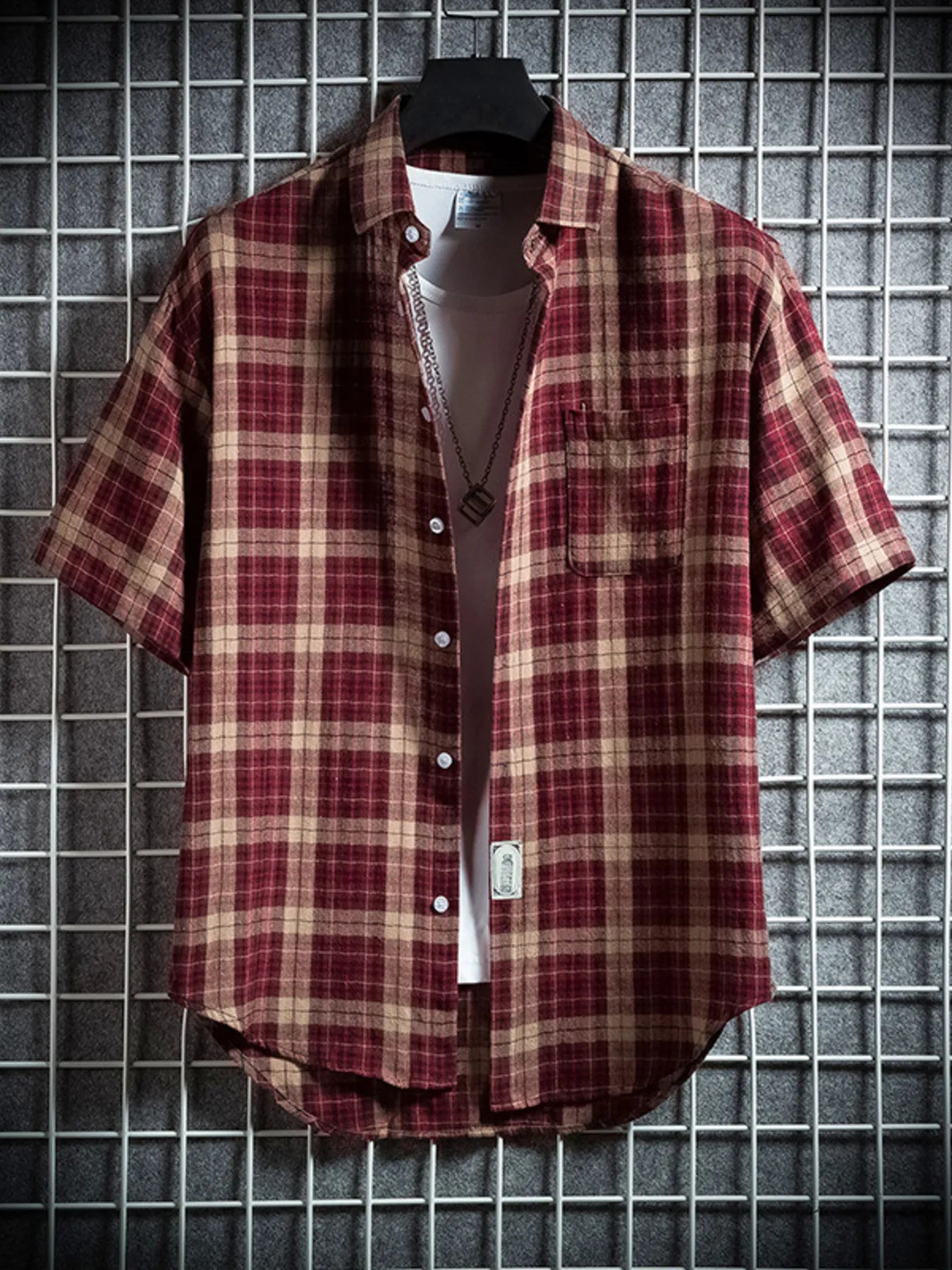 Men's Plus Size Casual Plaid Short Sleeve Shirt