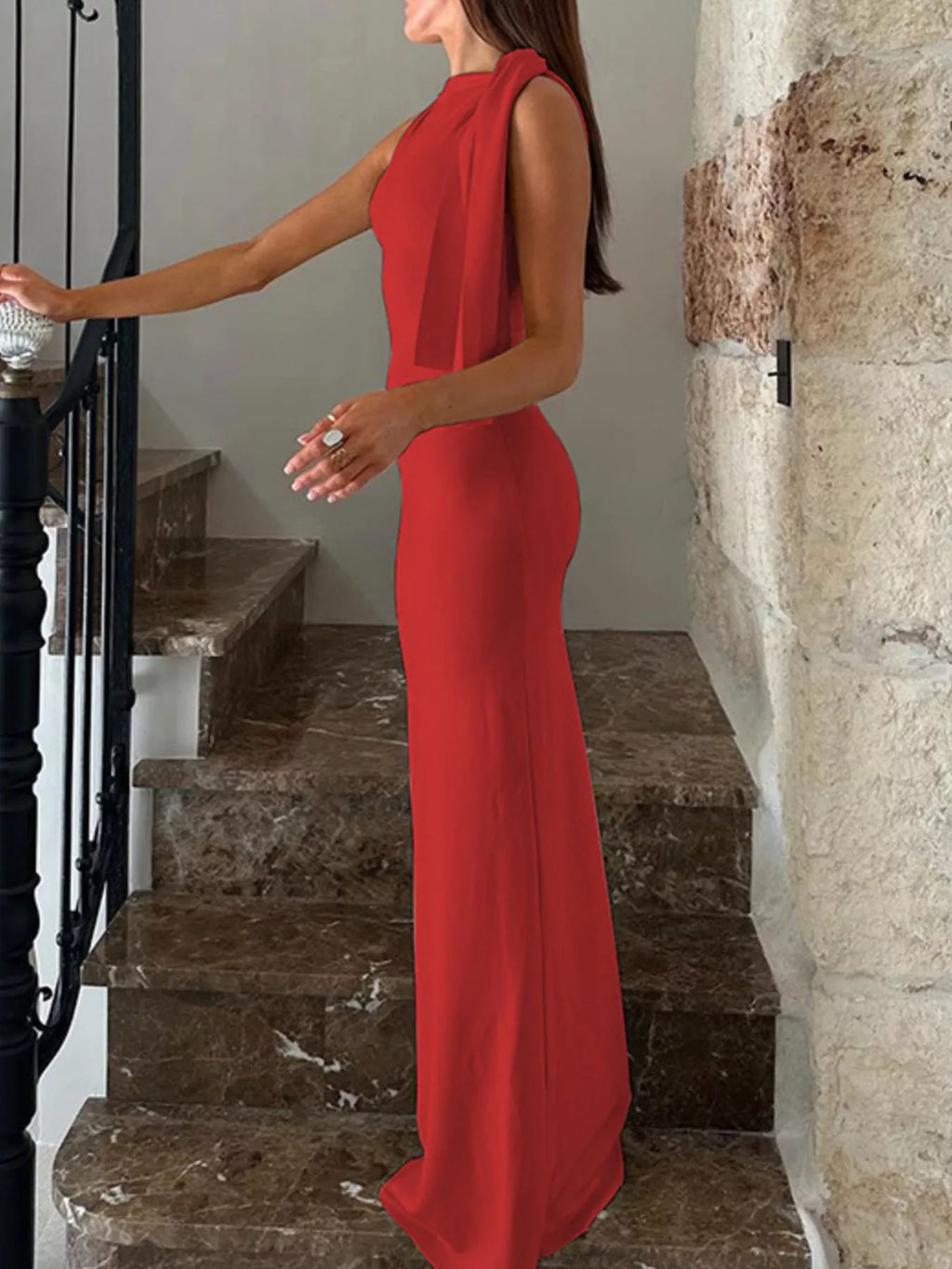 Sleeveless Maxi Dress with Draping Detail