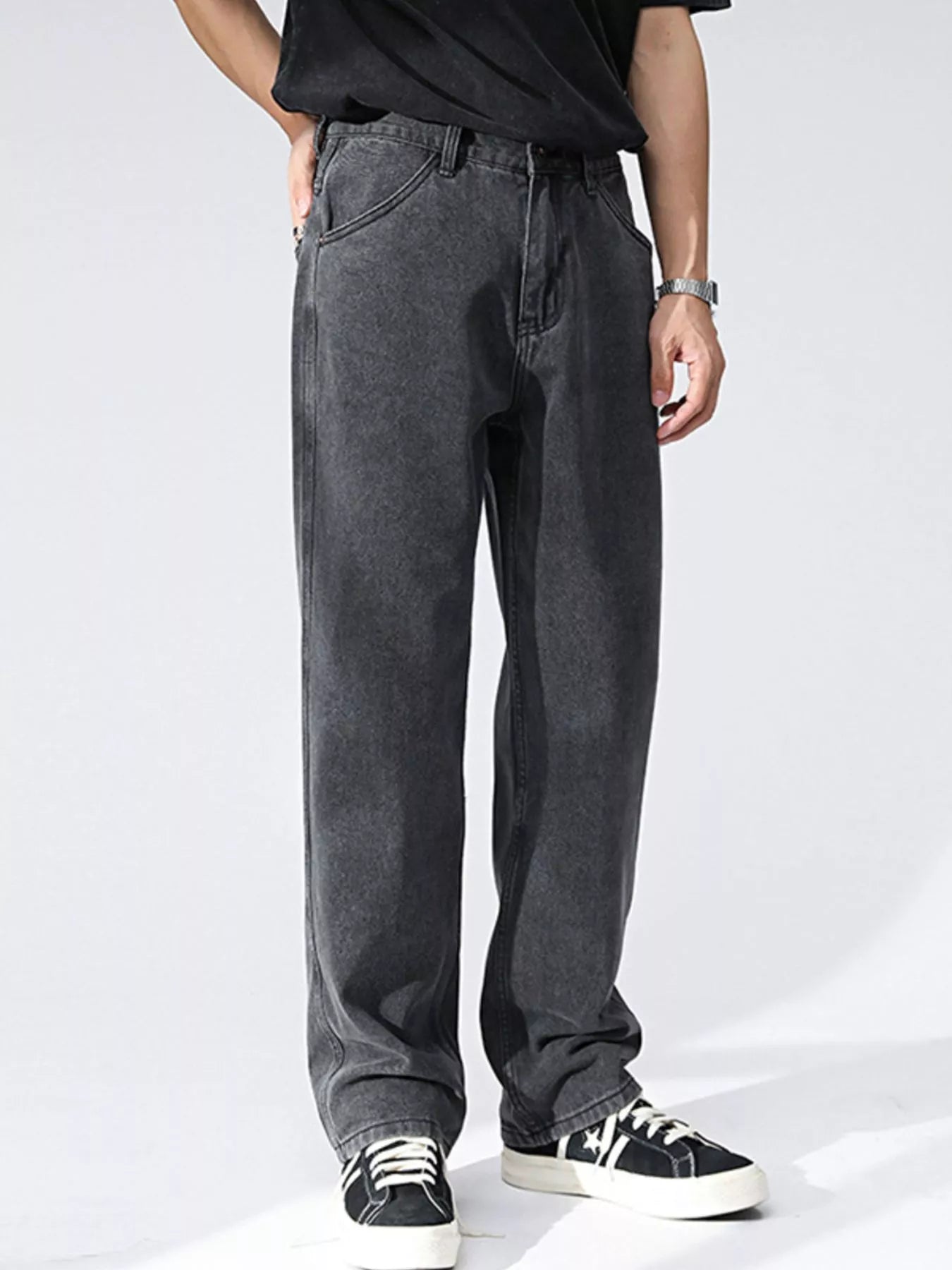 Men's Wash Relaxed Fit Wide Leg Jeans