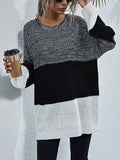 Color Block Round Neck Oversized Sweater