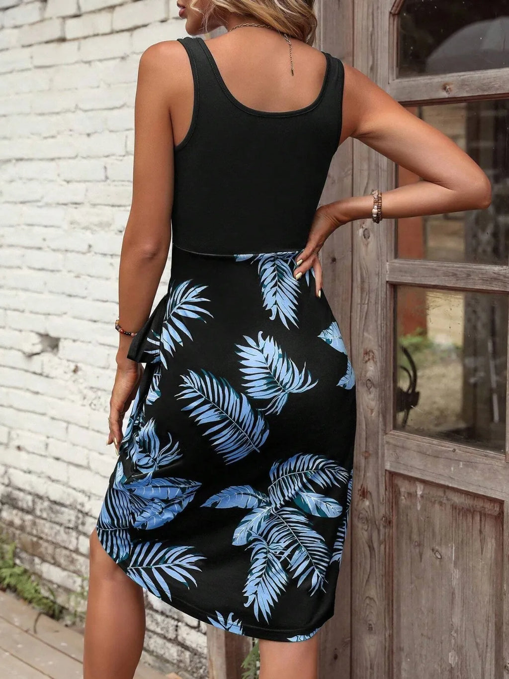 Printed Wide Strap Tank Dress