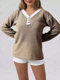 Striped Button Detail Long Sleeve Top