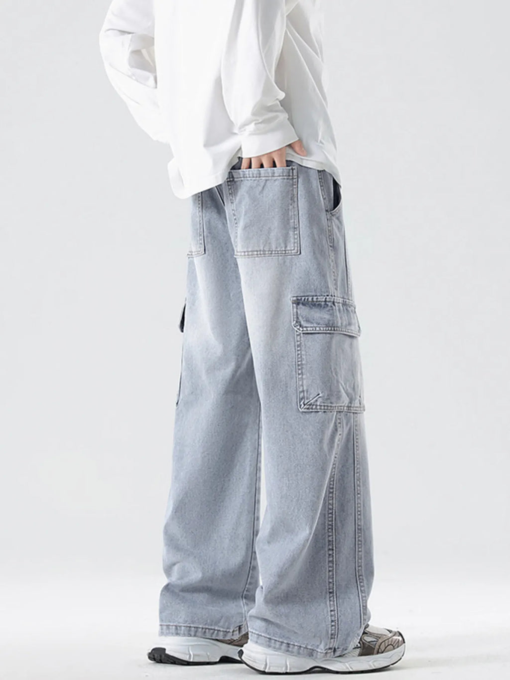 Men's Full Size Wash Wide Leg Cargo Jeans Plus Size