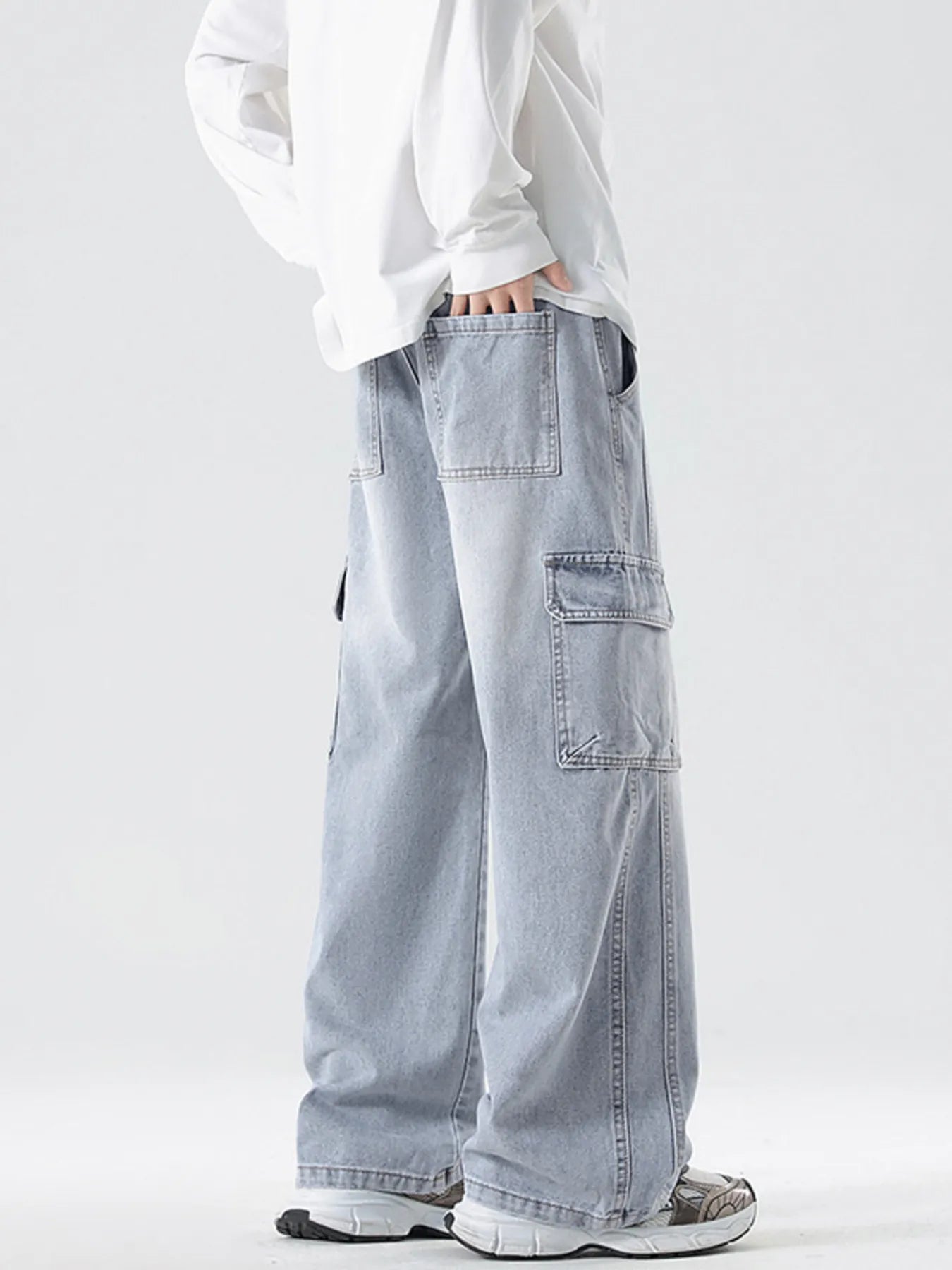 Men's Full Size Wash Wide Leg Cargo Jeans Plus Size