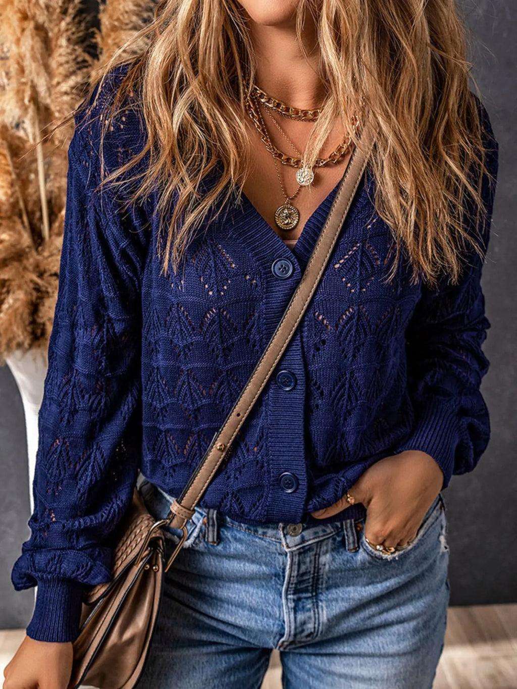 Openwork Button Up Cardigan