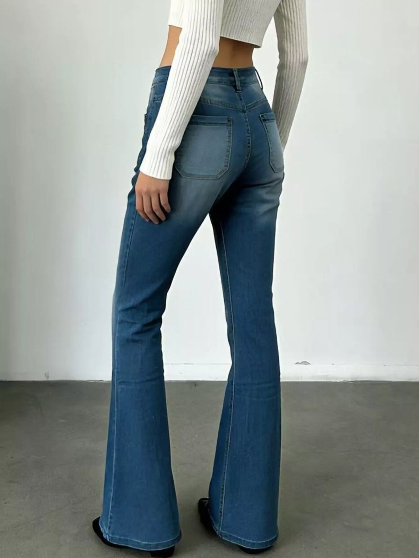 Full Size High-Waisted Button-Fly Flare Jeans Plus Size