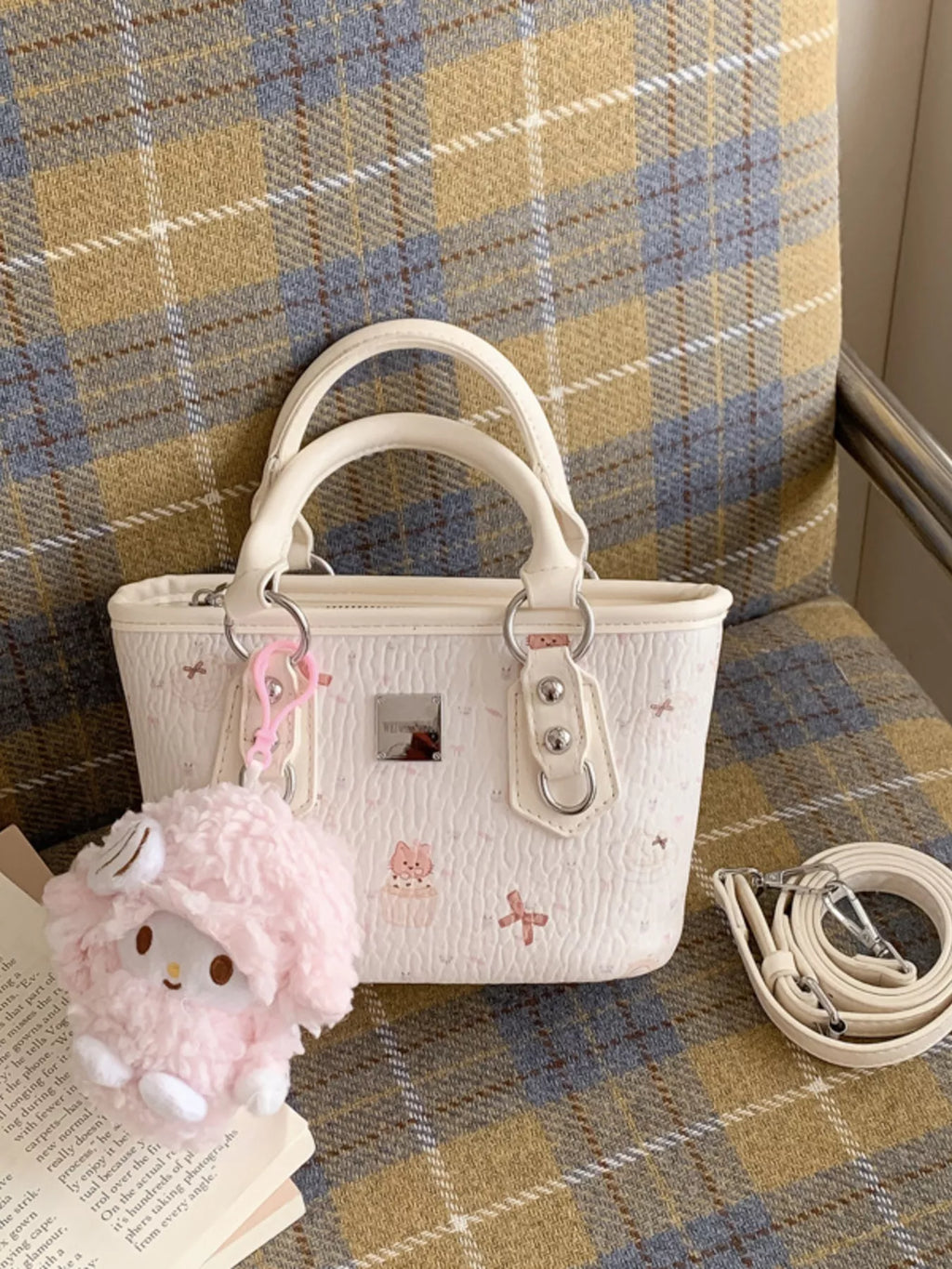 Plush Charm Patterned Crossbody Bag
