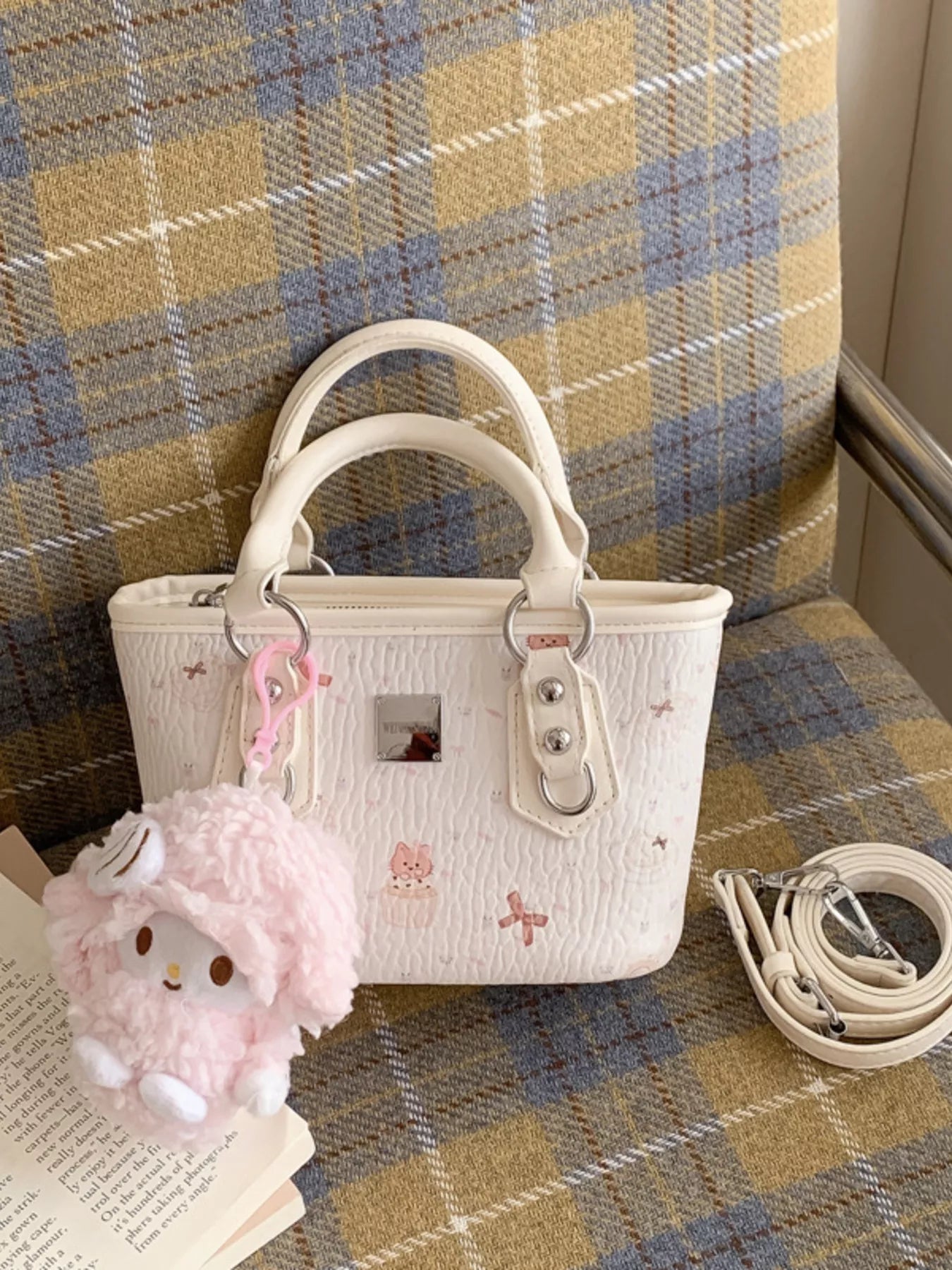 Plush Charm Patterned Crossbody Bag