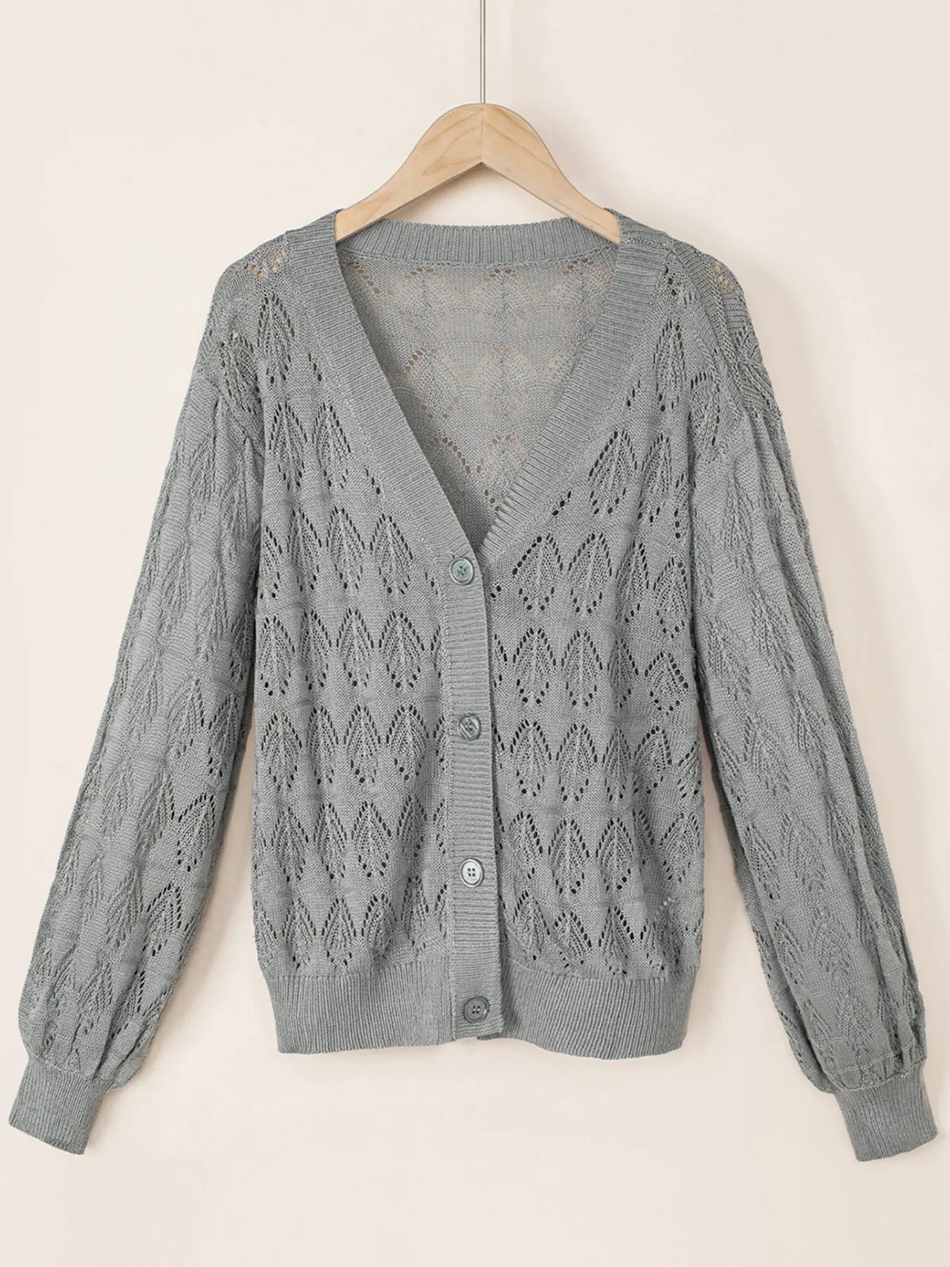 Buttoned Front Openwork Cardigan