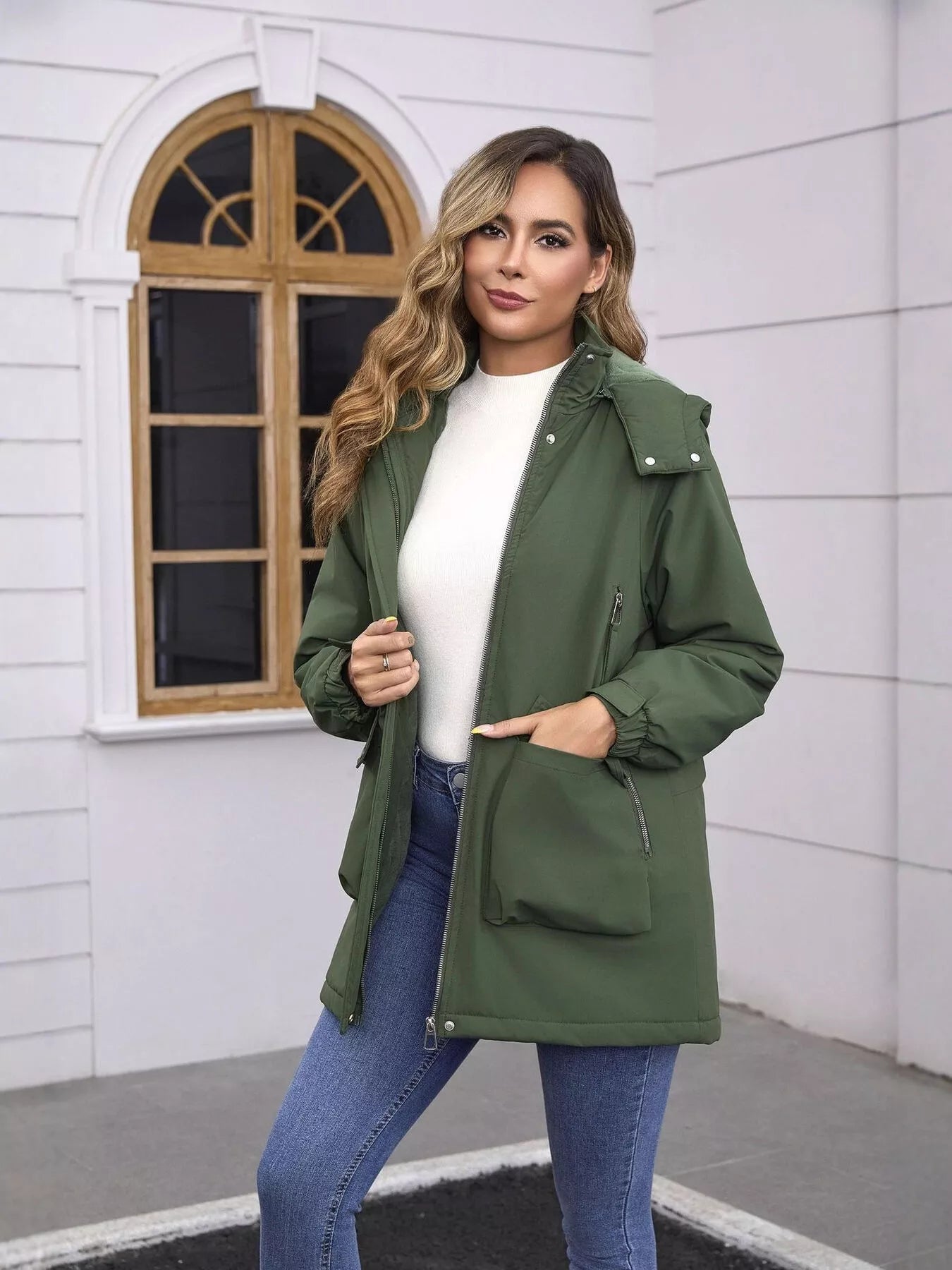 Full Size Zip Up Hooded Parka Outerwear Plus Size