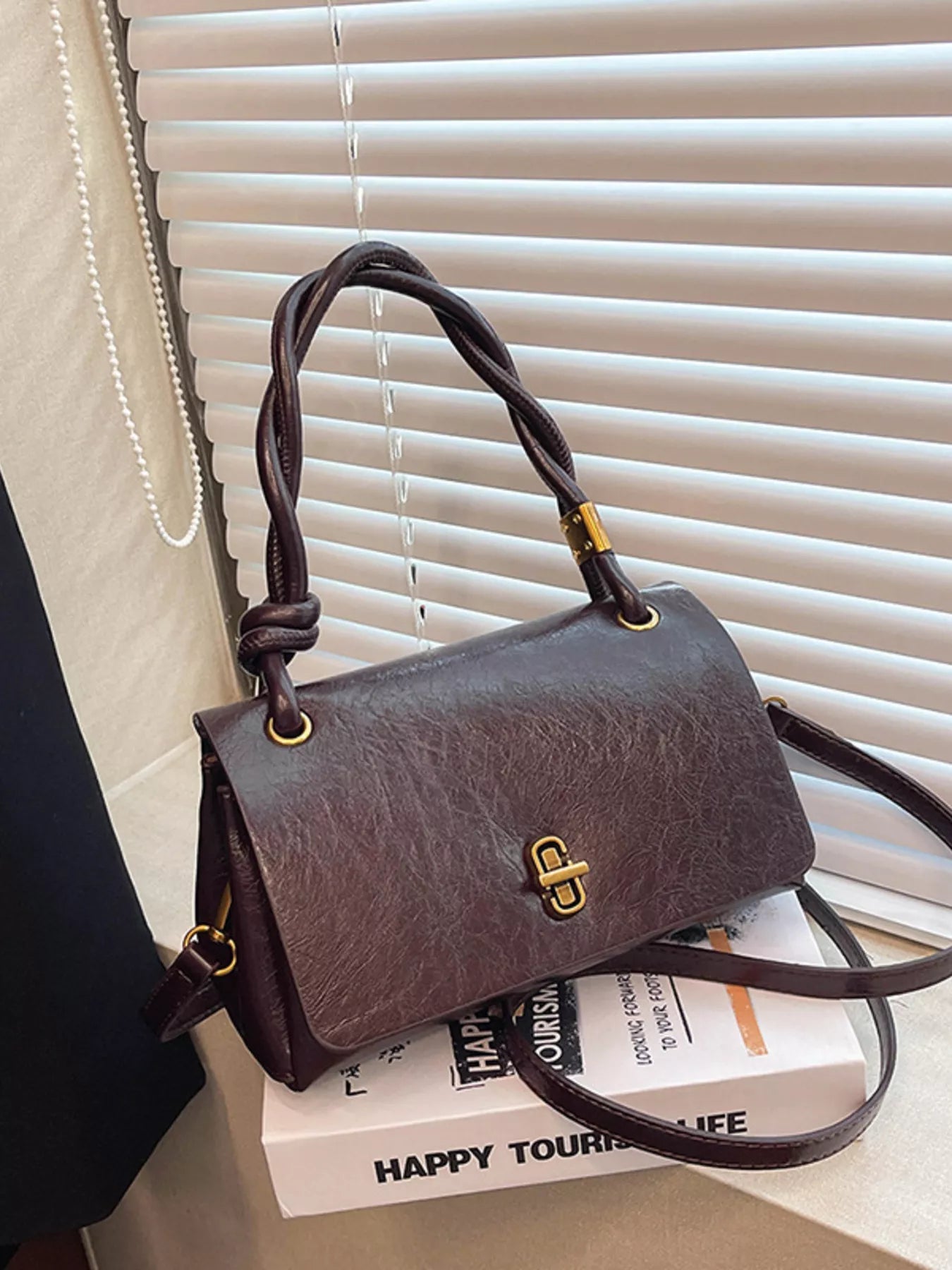 Twisted Handle Flap Crossbody Bag
