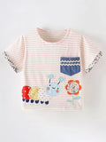Children's Cute Cartoon Caterpillar Applique Striped T-Shirt