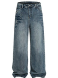 Men's Vintage Wide Leg Pearl Detail Jeans