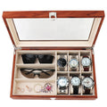 RICOJYCX 9-Slot Watch Box Watch Case with Glass lid with Removable Watch Pillows Storage for Watch Neckles Glasses Bracelet Gift Idea Ring