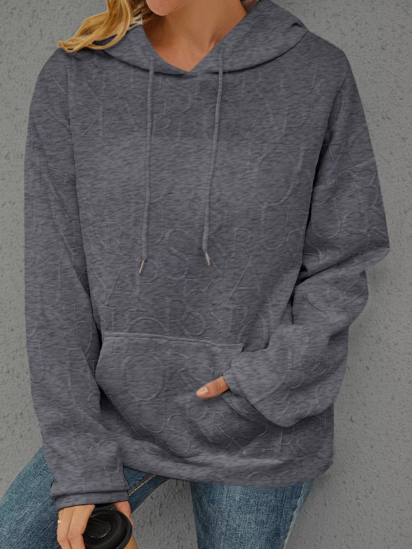 Full Size Embossed Lettering Casual Hoodie Plus Size