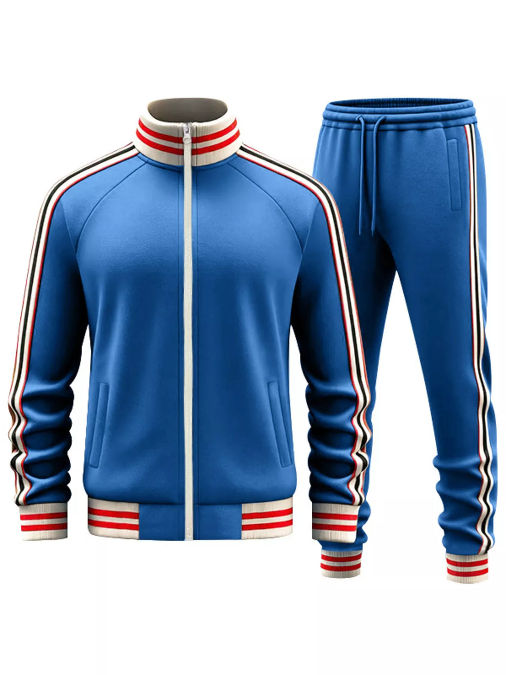 Men's Full Size Striped Zip Up Outerwear and Pants Plus Size