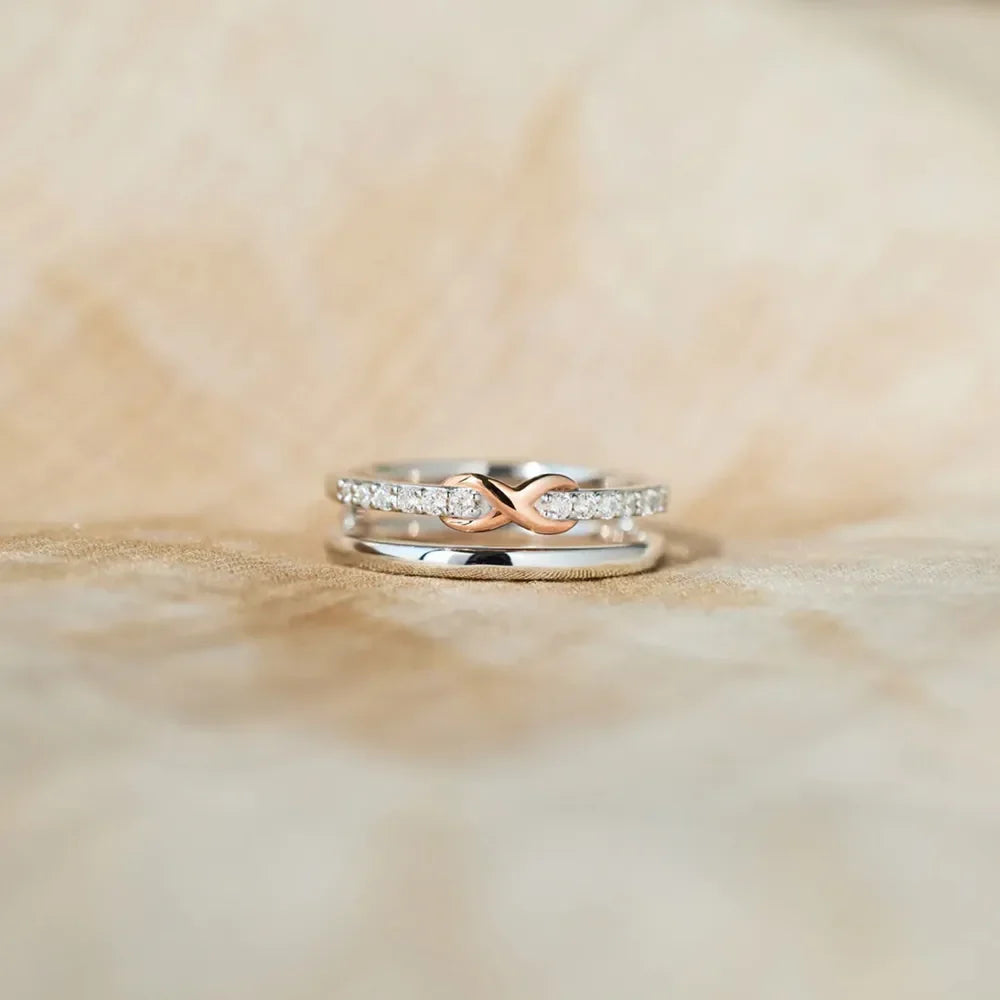 Double-Layered Zircon 925 Sterling Silver Ring